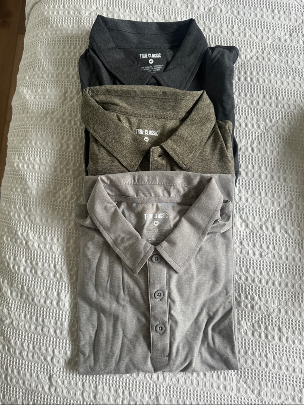 True Classic Men's Polo Pack — Black, Olive, and Light Gray